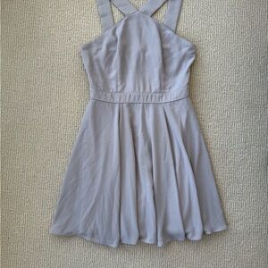 Lulus Gray Cross Back Dress Size S Fit & Flare Chiffon Bridesmaid Wedding